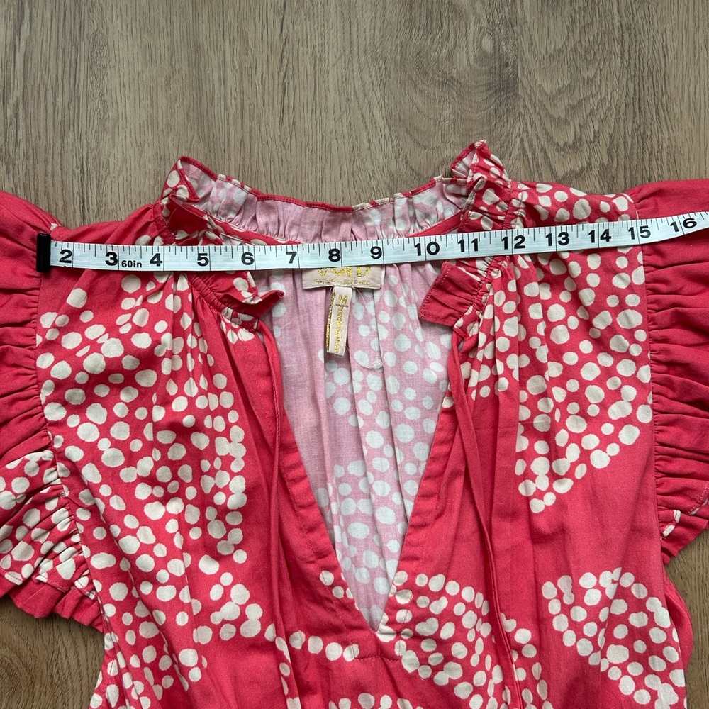 Verb Coral Tiered Ruffle Mini Dress Medium Boho Cotton Tie Waist - Picture 6 of 8